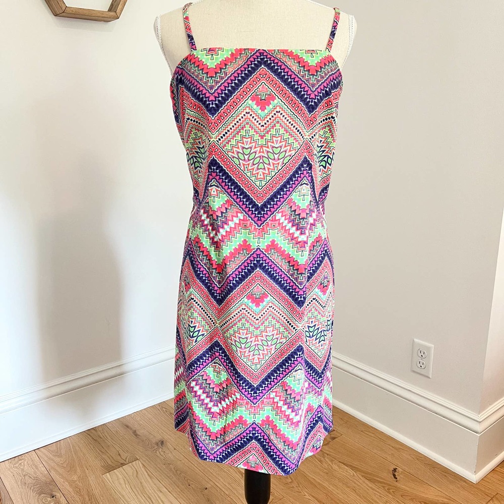 Laundry By Shelli Segal Y2K Calypso Coral Geometric Print Dress Size 10